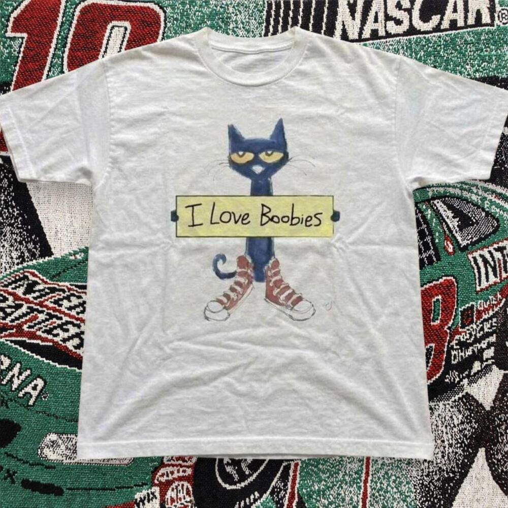 Blue Cat Sign Graphic Tee White Unisex